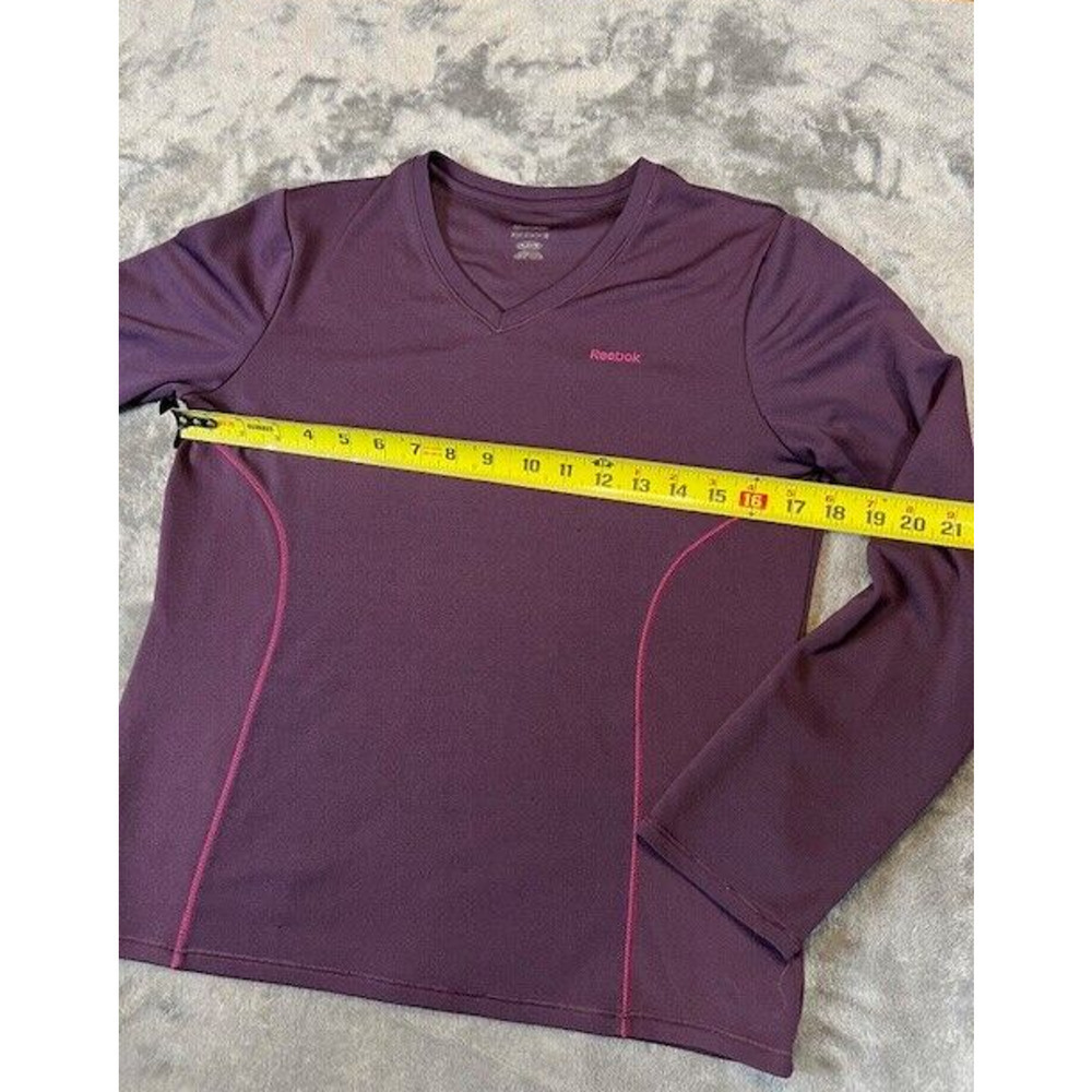Reebok Women's Stretch Nylon Play Dry L/S V-Neck Purple Athletic T Shirt - S - Picture 2 of 8